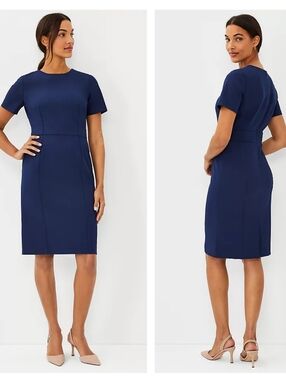 Ann Taylor Petite Short Sleeve Sheath Dress Bi-Stretch Pure Sapphire Navy 12P
